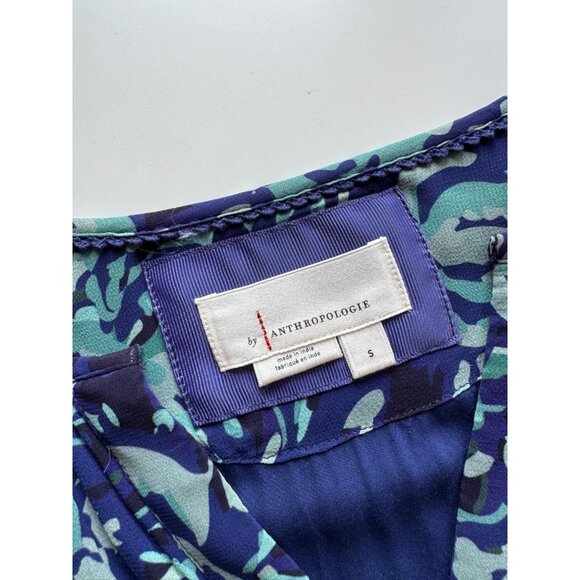 ANTHROPOLOGIE Somerset Blue Floral Chiffon Long Sleeve Mini Dress, Size S - Picture 11 of 13